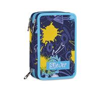 SJ GANG STYLE JAM GANG Trousse Scolaire 3 Zip, Bleu, Porte-Stylo Triple Compartiment Complet avec Stylets, Crayons, Couleurs, Accessoires Sac à Dos, école Primaire, Enfant, Bleu, Moderne