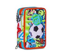 SJ GANG STYLE JAM GANG Trousse Scolaire 3 Zip, Bleu, Porte-Stylo Triple Compartiment Complet avec Stylets, Crayons, Couleurs, Accessoires Sac à Dos, école Primaire, Enfant, Bleu, Moderne