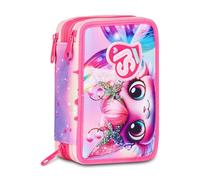 SJ GANG STYLE JAM GANG Trousse scolaire 3 Zip Cat Led, rose, porte-stylo triple compartiment complet avec stylets, crayons, couleurs, accessoires sac à dos, école primaire, fille