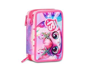 SJ Gang Style Jam Gang Trousse Scolaire 3 Zip Cat LED, Rose, Porte-Stylo Triple Compartiment Complet avec Stylets, Crayons, Couleurs, Accessoires Sac à Dos, école Primaire, Fille