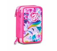 SJ GANG STYLE JAM GANG Trousse scolaire 3 Zip, fuchsia, porte-stylo triple compartiment complet avec stylets, crayons, couleurs, accessoires sac à dos, école primaire, fille, fuchsia, Taglia Unica