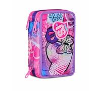 SJ GANG STYLE JAM GANG Trousse scolaire 3 Zip, fuchsia, porte-stylo triple compartiment complet avec stylets, crayons, couleurs, accessoires sac à dos, école primaire, fille, fuchsia, Taglia Unica