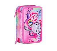SJ GANG STYLE JAM GANG Trousse scolaire 3 Zip, fuchsia, porte-stylo triple compartiment complet avec stylets, crayons, couleurs, accessoires sac à dos, école primaire, fille, fuchsia, Taglia Unica