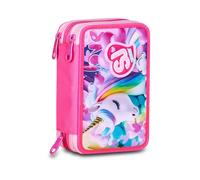 SJ GANG STYLE JAM GANG Trousse scolaire 3 Zip, fuchsia, porte-stylo triple compartiment complet avec stylets, crayons, couleurs, accessoires sac à dos, école primaire, fille, fuchsia, Taglia Unica