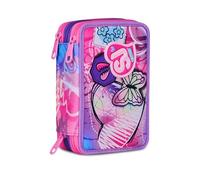 SJ GANG STYLE JAM GANG Trousse scolaire 3 Zip, fuchsia, porte-stylo triple compartiment complet avec stylets, crayons, couleurs, accessoires sac à dos, école primaire, fille, fuchsia, Taglia Unica