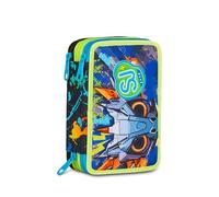 SJ GANG STYLE JAM GANG Trousse scolaire 3 Zip Led Look, bleu, porte-stylo triple compartiment complet avec stylets, crayons, couleurs, accessoires sac à dos, école primaire, enfant