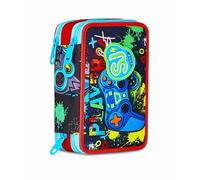 SJ GANG STYLE JAM GANG Trousse scolaire 3 Zip, multicolore, porte-stylo triple compartiment complet avec stylets, crayons, couleurs, accessoires sac à dos, école primaire, enfant, multicolore, Taglia