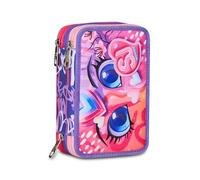 SJ GANG STYLE JAM GANG Trousse Scolaire 3 Zip, Rose, Porte-Stylo Triple Compartiment Complet avec Stylets, Crayons, Couleurs, Accessoires Sac à Dos, école Primaire, Fille, Rose, Moderne