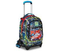 SJ Gang Trolley École Jack 3 roues, noir rouge, Funny Goal, 3 en 1, triple usage, sac à dos avec chariot détachable, poche porte-bouteille et système croisé, sac à dos d'école voyage, enfant garçon,