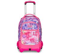 SJ Gang Trolley école Jack 3 roues, rose, Sphere Full Girl, 3 en 1, triple usage, sac à dos avec chariot détachable, poche porte-bouteille et système multisegment, sac à dos scolaire voyage, fille