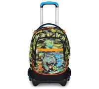 SJ Gang Trolley école Jack 3 roues, vert orange, Rexmi, 3 en 1, triple usage, sac à dos avec chariot détachable, poche porte-bouteille et système multisegment, sac à dos d'école voyage, enfant garçon,