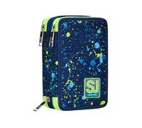 SJ Gang Trousse Scolaire 3 Zip, Bleu, Fluo Snow, Porte-Stylo Triple Compartiment Complet avec Stylets, Crayons, Couleurs, Accessoires Sac à Dos, élémentaires, Moyennes, Enfant, Vert, Taglia Unica,