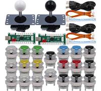 SJ@JX Arcade Game 2 Player Controller DIY Kit Microswitch Button 4&8 Way Joystick Zero Delay USB Encodeur Fighting Stick Handles Console pour PC MAME Raspberry Pi Retropie