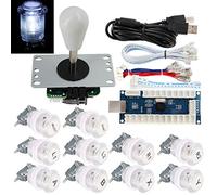 SJ@JX Arcade Game Stick DIY Kit Buttons with Logo LED 8 Way Joystick USB Encoder Cable Controller for PC MAME Raspberry Pi White