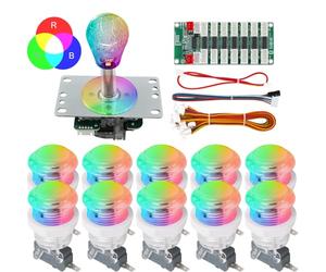 SJ@JX Arcade RGB LED Button Encoder & 4/8-Way Sanwa Joystick DIY Controller Kit, Microswitch Buttons, Plug & Play, Expandable RGB Lighting