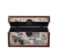 SJ08551 Coffre en bois avec revêtement en cuir et charnières en métal, look rétro avec ornements, différentes tailles disponibles, aspect vieilli, style colonial, maritime, coffre de pirate, coffre au trésor, voyage autour du monde USA Londres Italie Paris New York, Bois, Toile, Größe M 35cm x 21cm x 19cm Italy