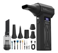SJACXANM Souffleur Air Comprimé, Souffleur Batterie 150000 Tr/Min, Mini SouffleurSans Fil Puissant, 4 Vitesses, Lcd écran Modèle, Avec Kit De Brosses & Lampe De Poche Pour PC Clavier Voiture Maison