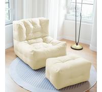 SJAPEX Canapé en Mousse Compressée avec Étriers, Fauteuil De Jeu De Sol, Grand Pouf pour Adultes, Canapé Relax en Mousse À Mémoire De Forme, pour Salon, Chambre Beige