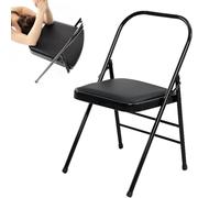 SJAPEX Chaise De Yoga Et De Pilates Pliante, Chaise D'appoint pour Le Yoga À Domicile, Chaise De Yoga Iyengar Pliante, Chaise De Yoga en Métal avec Dossier, Cuir PU De Qualité Black