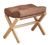 SJAPEX Tabouret Pliant, Repose-Pieds Pouf Rembourré en Bois Massif, Idéal pour Canapé, Banc D'entrée pour Se Déchausser, Repose-Pieds Bas pour Salon, Supporte Jusqu'à 100 Kg. Brown,44x30x46cm