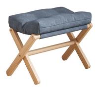 SJAPEX Tabouret Pliant, Repose-Pieds Pouf Rembourré en Bois Massif, Idéal pour Canapé, Banc D'entrée pour Se Déchausser, Repose-Pieds Bas pour Salon, Supporte Jusqu'à 100 Kg. Blue,44x30x46cm