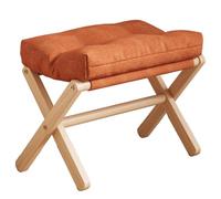 SJAPEX Tabouret Pliant, Repose-Pieds Pouf Rembourré en Bois Massif, Idéal pour Canapé, Banc D'entrée pour Se Déchausser, Repose-Pieds Bas pour Salon, Supporte Jusqu'à 100 Kg. Orange,44x30x46cm