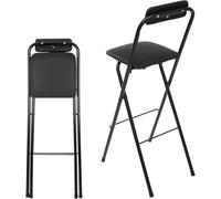 SJAPEX Tabourets De Bar Pliants D'extérieur, Tabourets Hauts Pliants Confortables avec Dossier, Capacité De 150 Kg, Chaises De Salle À Manger Portables avec Assise Rembourrée Black,H55CM