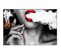 SJASD Décoration Murale Tableau Image HD Imprimé,Sexy Lèvres Rouges Femme Qui Fume Rétro Tableau Decoration Murale Rouge et Gris Chambre Adulte 50×70cm sans Cadre