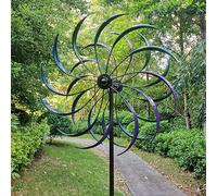 SJASD éolienne métallique,Moulin à Vent cinétique à Lame à Double Unique pour l'extérieur,Structure métallique Verticale sur Piquet pour Cour, pelouse et Jardin,pivotant à 360°
