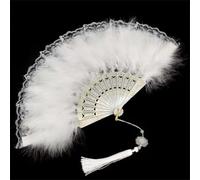 SJBAUTYO 1 Pièces Blanc 1920s Éventail Plume, Embroidered Flower Marabou Feather Fan, Éventail de Plumes Marabout Années 1920,Ventilateur Plume Flapper Accessoire de Great Gatsby Party