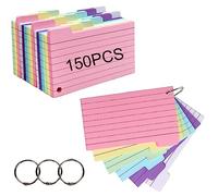SJBAUTYO 150PCS cartes de révision, cartes d'index vides perforées, fiches régulées, avec 3 anneaux de reliure,Convient pour la prise de notes,l'étude,le travail
