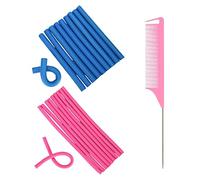 SJBAUTYO 20 Pièces Tiges de Curling Flexible, Les Cheveux sans Chaleur ni dommages Rouleaux de Cheveux Torsadés en Mousse Bigoudis de Cheveux et 1 Peigne de Queue de Rat en Acier,Diamètre 1,2 cm