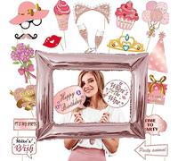 SJBAUTYO 34PCS Kit Accessoires Photobooth Anniversaire avec Cadre Photo Gonflable, Photobooth Props Accessoires de Selfie Décoration