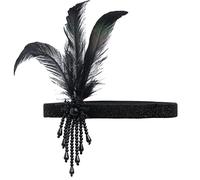 SJBAUTYO Headband Plume, Noir Bandeau Plume Accessoire Vintage Annee 20, Bandeau Charleston Femme 1920 avec Noir Décoration en Cristal