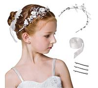 SJBAUTYO Princesse Blanche Fleur Couvre-Chef Robe De Cheveux De Perle Cristal De Mariée, Accessoire Mariage Femme Fête Anniversaire, Accessoires De Cheveux De Mariage Pour Les Filles