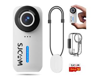 SJCAM C110 Plus Kit Magnétique,4K 20MP POV Mini Caméra,64 Go caméra de vlog Portable,Stabilisation 6 Axes, 130 Min d'autonomie,étanche à 30 m, Zoom 8X, pour Le Cyclisme et Le Vlogging,Blanc