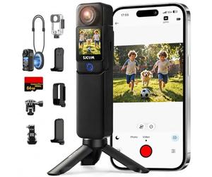 SJCAM C300 Caméra de poche de voyage 4K, 64 Go, enregistrement de 7 heures, caméra corporelle portable, stabilisateur gyroscope 6 axes POV pour Vlogs quotidiens, double affichage tactile