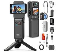SJCAM C400 Bundle Vlog (128G)-Camera Vlog 4K avec 7H d'Autonomie Exceptionnelle,Écran Tactile Rotatif 2.29",Imperméable,Stabilisation 6 Axes,Caméra d'action pour Youtube,Vlog,Voyages,Activités,Noir