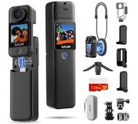 SJCAM Caméra d'action de poche C300 4K, caméra de vlogging de 128 Go avec cordon magnétique et trépied, caméra POV de stabilisation à 6 axes, caméra corporelle portable, noire