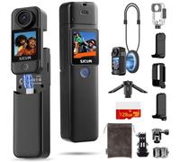 SJCAM Caméra d'action de poche C300 4K, puissance 7H, caméra portable 170° FOV, caméra POV de stabilisation à 6 axes, caméra de vlogging 3800 mAh avec cordon magnétique et trépied, carte 128 G, noir