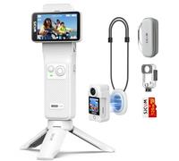 SJCAM Caméra de vlogging 4K blanche, avec double écran tactile, batterie 7h, stabilisation d'image 6 axes, caméra sous-marine étanche à 30 mètres, plongée et voyage, avec 128 Go