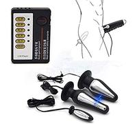 SJCANG Plug Electro Vaginal Dildo Plug Vaginal Et Anal sans Stimulation Dispositif Actuel en Acier Butt Plug Dildo Massage Choc Électrique 3 Plug Anal Electrostimulation