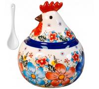 Sjfbebsy Bol à sel, plat à sel en céramique avec cuillère, sucrier floral papillon peint la main avec couvercle de coq pour la cuisine domicile Style 1