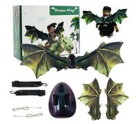 Sjfbebsy Costume d'aile de dragon, dragon vert réaliste pour enfants avec aile mobile lumineuse, accessoire de déguisement alimenté par batterie
