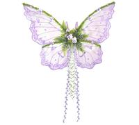 Sjfbebsy Costume de fée Aile de Papillon, Accessoire fée Violette pour Femmes avec Motif Fleur Feuille Saule, Accessoire déguisement fête Cosplay