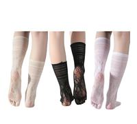 SJFYB Tabi Socks 3 Paires De Chaussettes À Cinq Doigts Longues Bas pour Femmes en Nylon Mince en Dentelle Transparente Respirante-MULTI-EU39-44