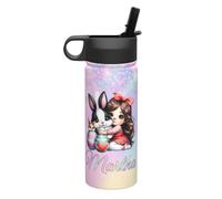 SJHAZSL Bouteille d'eau Personnalisée avec Paille, Bouteille d'eau Isolée Personnalisée, Bouteille d'eau en Acier Inoxydable Isolée à Double Paroi, avec Nom et Photo Applicable à Fille Garcon Style2