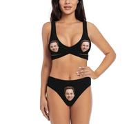SJHAZSL Ensemble de Bikini Personnalisé pour Femme, Maillots de Bain Deux Pièces avec Visages, Beachwear Été pour Femme, Vacances à la Plage