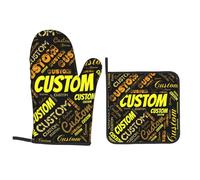 SJHAZSL Personnalisés Gants de Four et Maniques Ensembles, Gant Cuisine Anti Chaleur avec Photo et nom, Accessoires de Mitaines de Cuisine pour Cuisiner, Barbecue, Cuisson