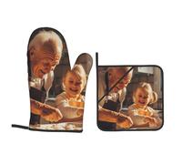 SJHAZSL Personnalisés Gants de Four et Maniques Ensembles, Gant Cuisine Anti Chaleur avec Photo et nom, Accessoires de Mitaines de Cuisine pour Cuisiner, Barbecue, Cuisson